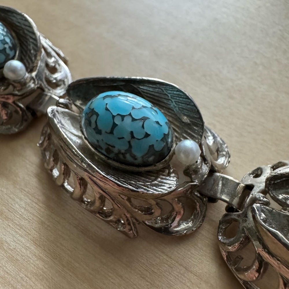 Vintage Silver and Faux Turquoise Bracelet